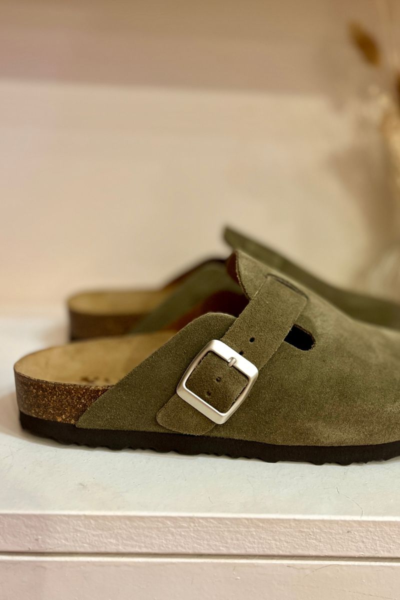 Mules Ariana, couleur kaki, matière cuir
