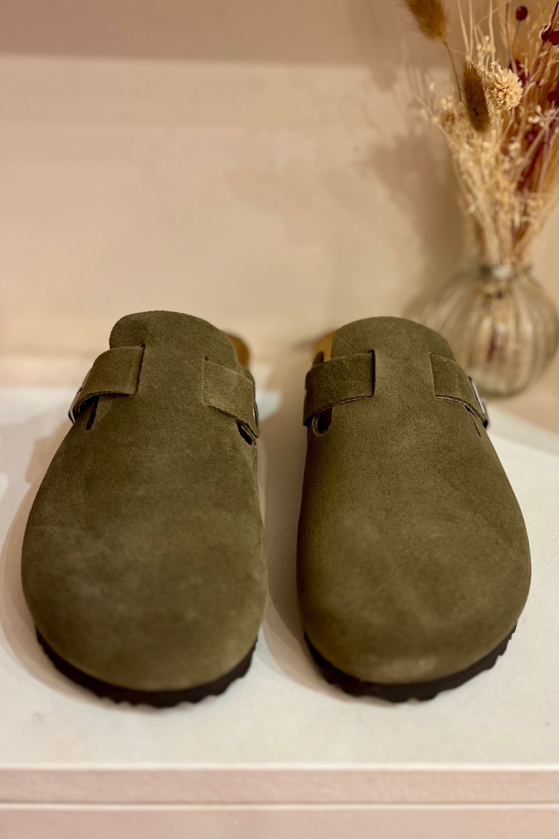 Mules Ariana, couleur kaki, matière cuir