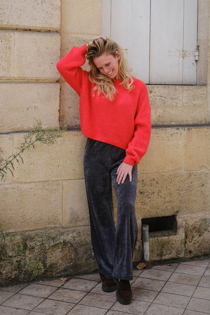 Pantalon Cola, couleur gris, matière velours côtelé, marque Rue Mazarine