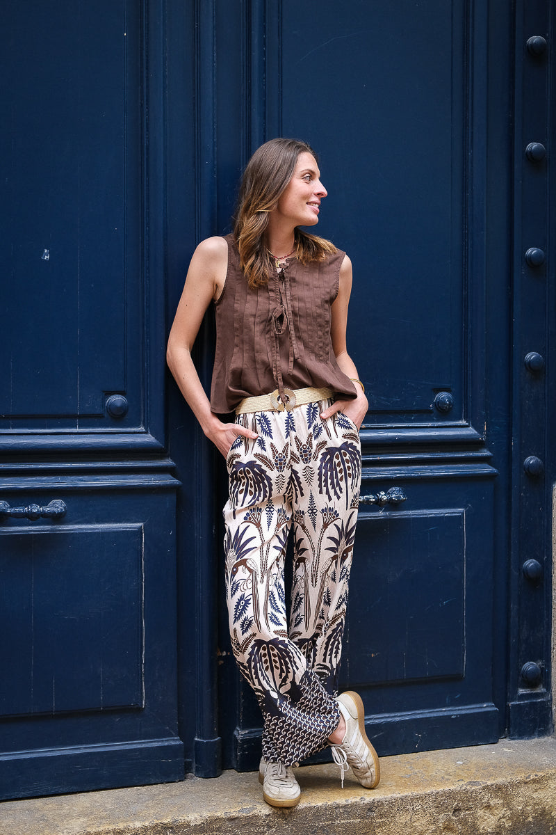 Pantalon Mira (26141383), couleur écru et marron, marque See U Soon