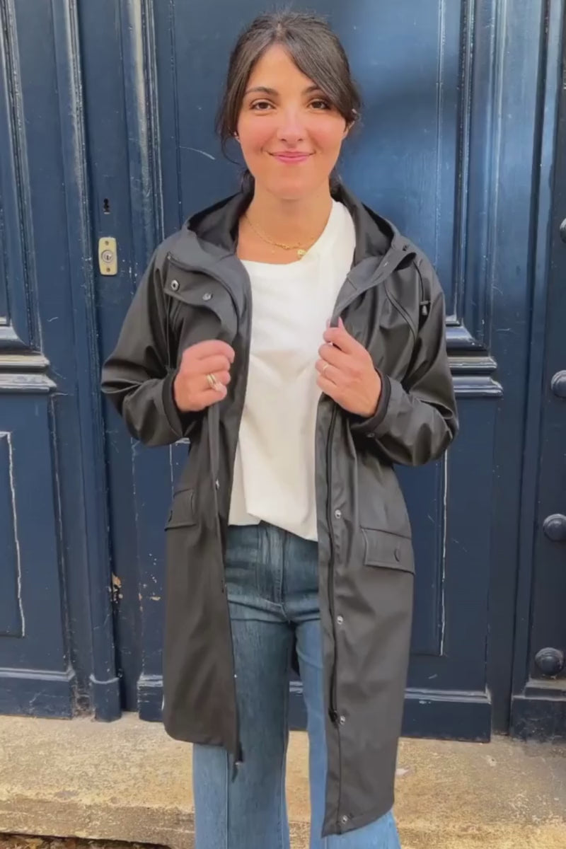 Parka Ihtazi, couleur noir, marque Ichi, mi longue, capuche non amovible