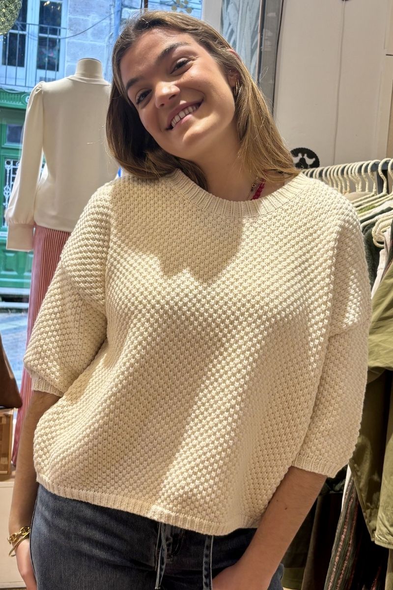 Pull Ben, couleur écru, marque Orfeo, col rond