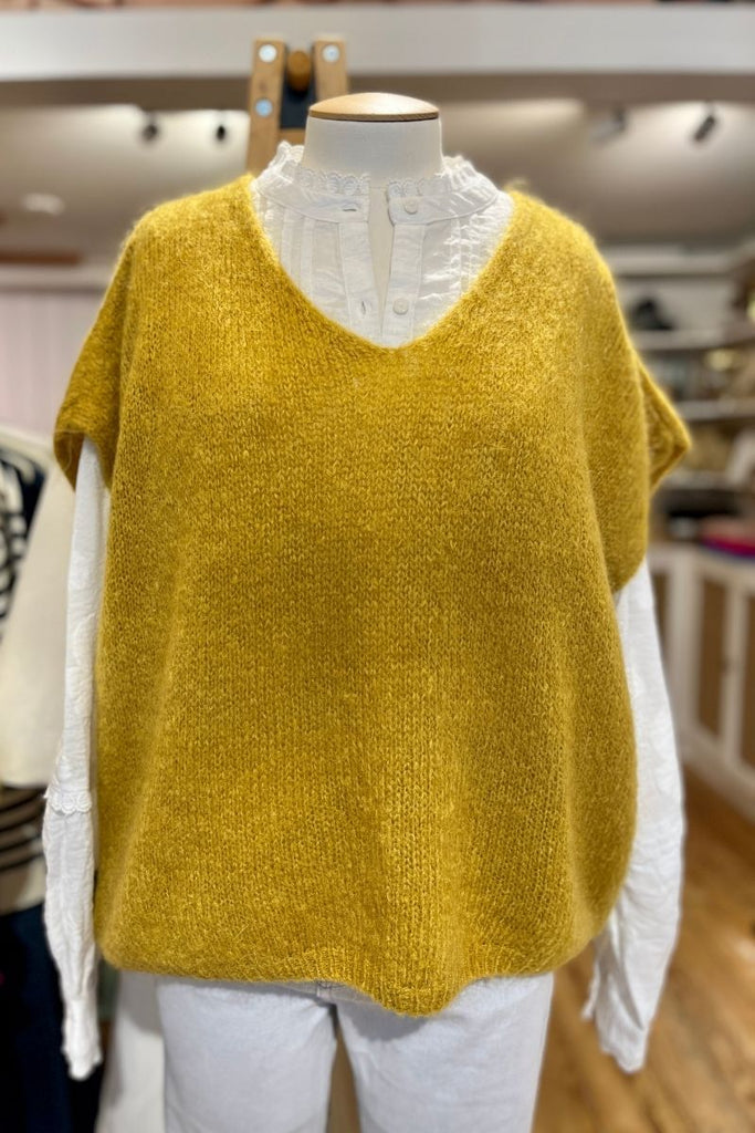 Pull Mélodie, marque Marie Ile de Ré, sans manches, encolure V, disponible en plusieurs coloris, taille unique