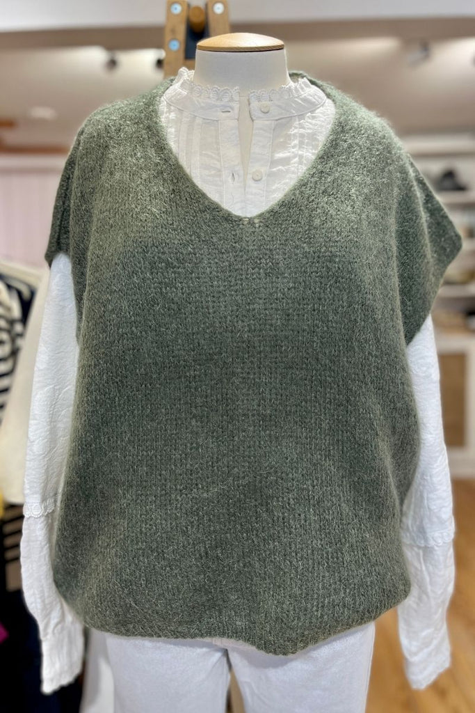 Pull Mélodie, marque Marie Ile de Ré, sans manches, encolure V, disponible en plusieurs coloris, taille unique