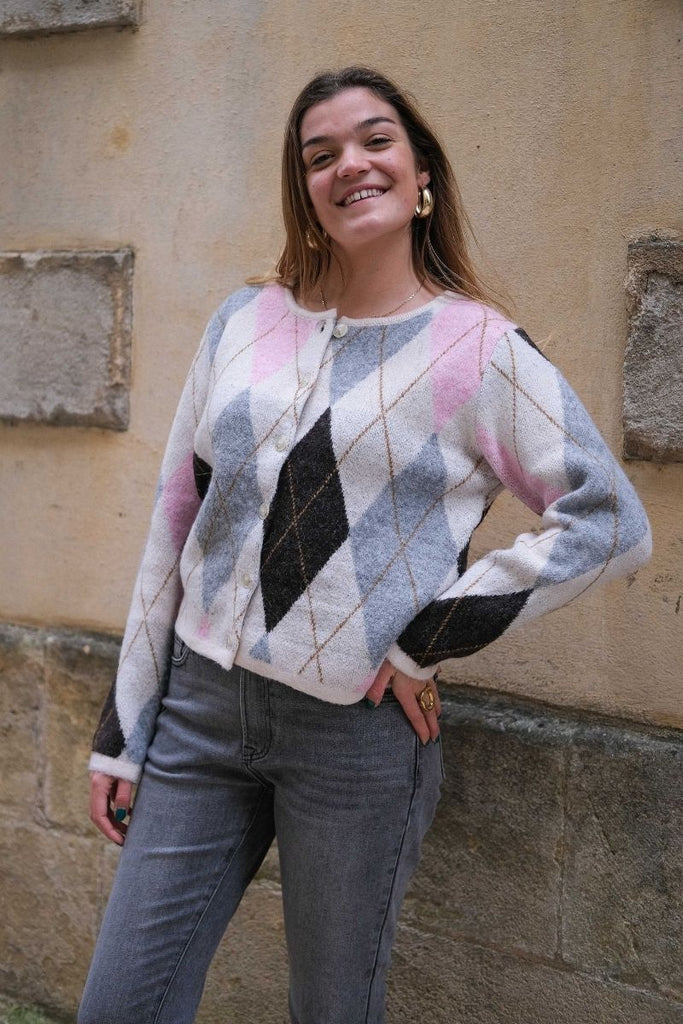 Pull Suzanne, couleur : beige, gris et rose