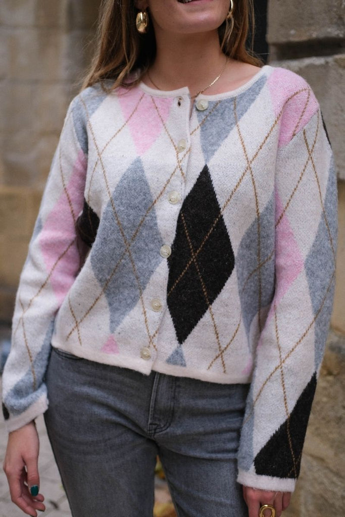 Pull Suzanne, couleur : beige, gris et rose