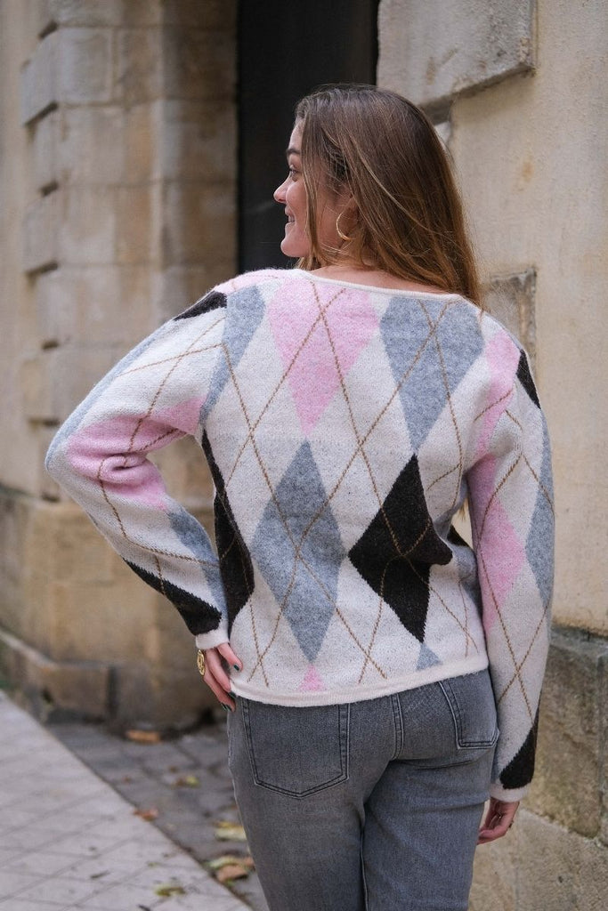 Pull Suzanne, couleur : beige, gris et rose