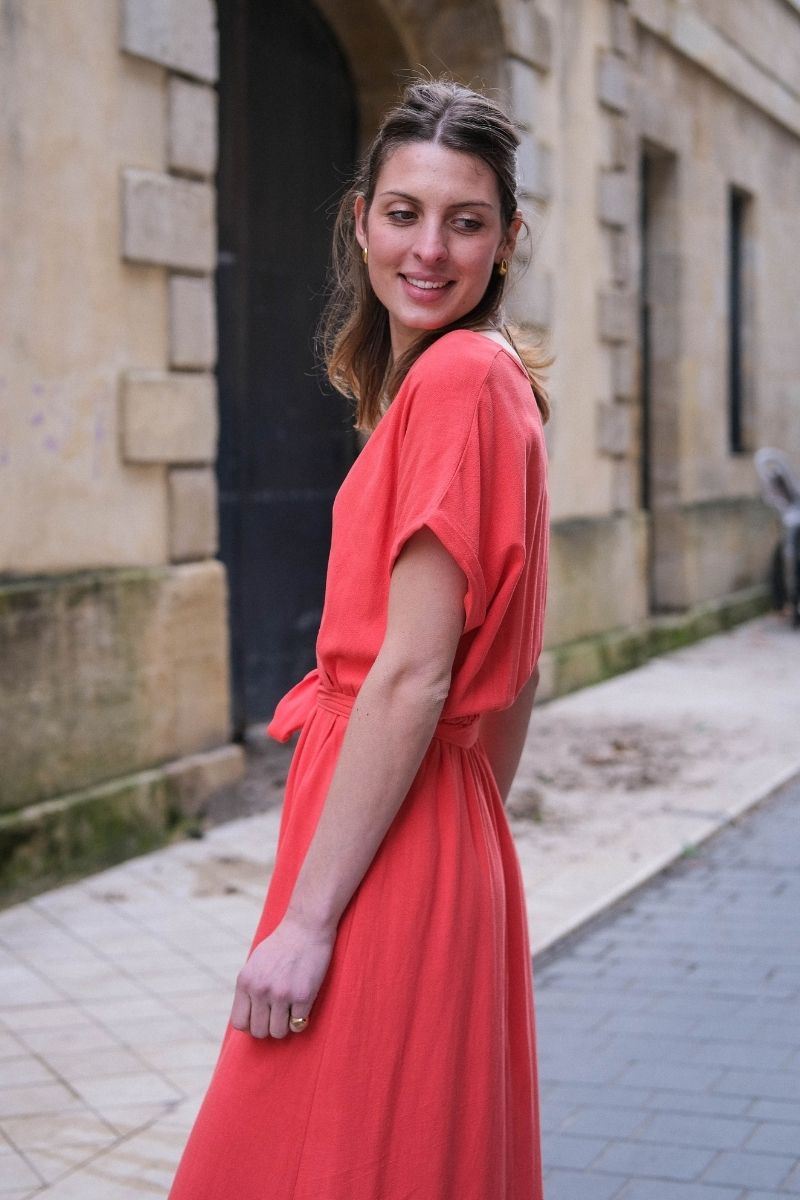 Robe Pollen, couleur corail, marque Grace & Mila, robe longue