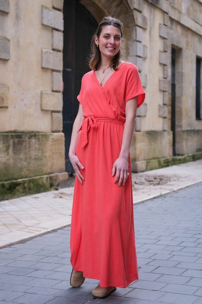 Robe Pollen, couleur corail, marque Grace & Mila, robe longue