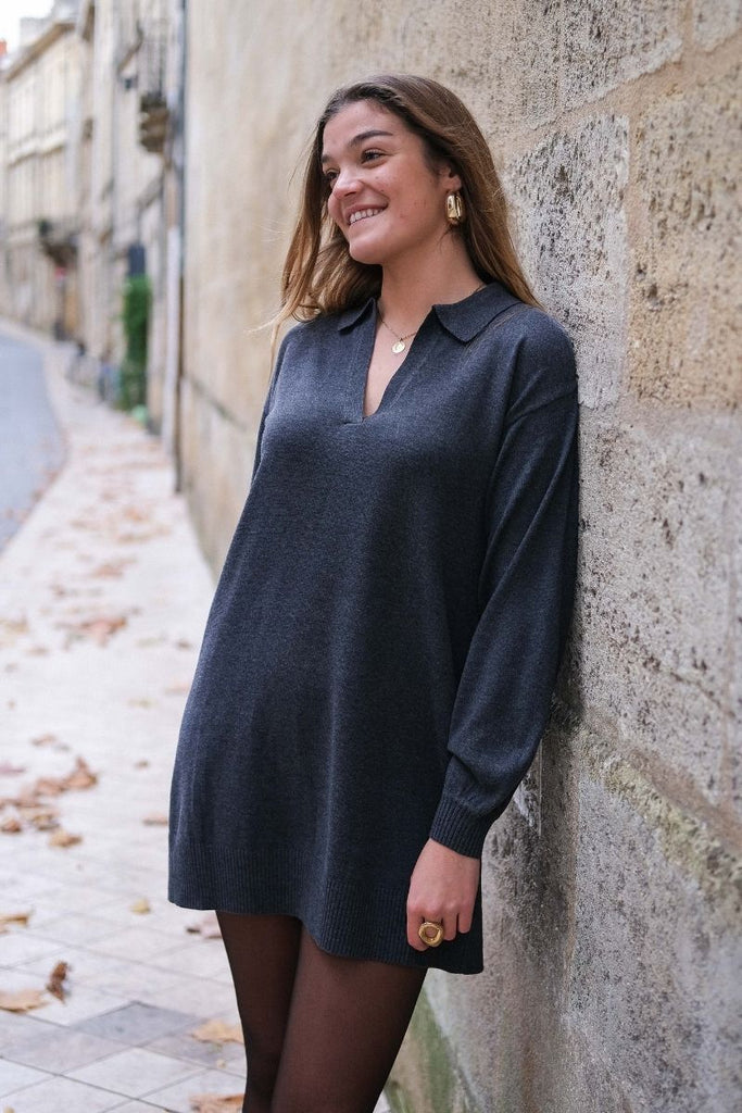 Robe pull Biba, couleur gris foncé, marque Garance