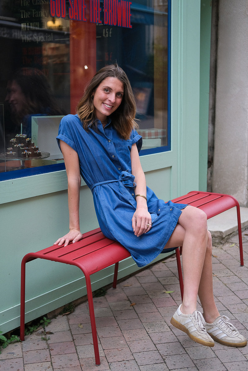 Robe Vinori, couleur bleu, marque Vila, manches courtes, matière tencel