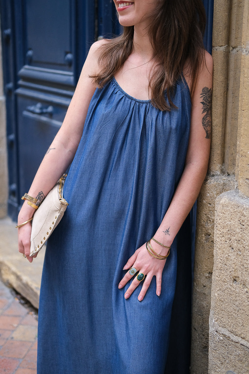Robe longue Vitevira, couleur bleu, marque Vila