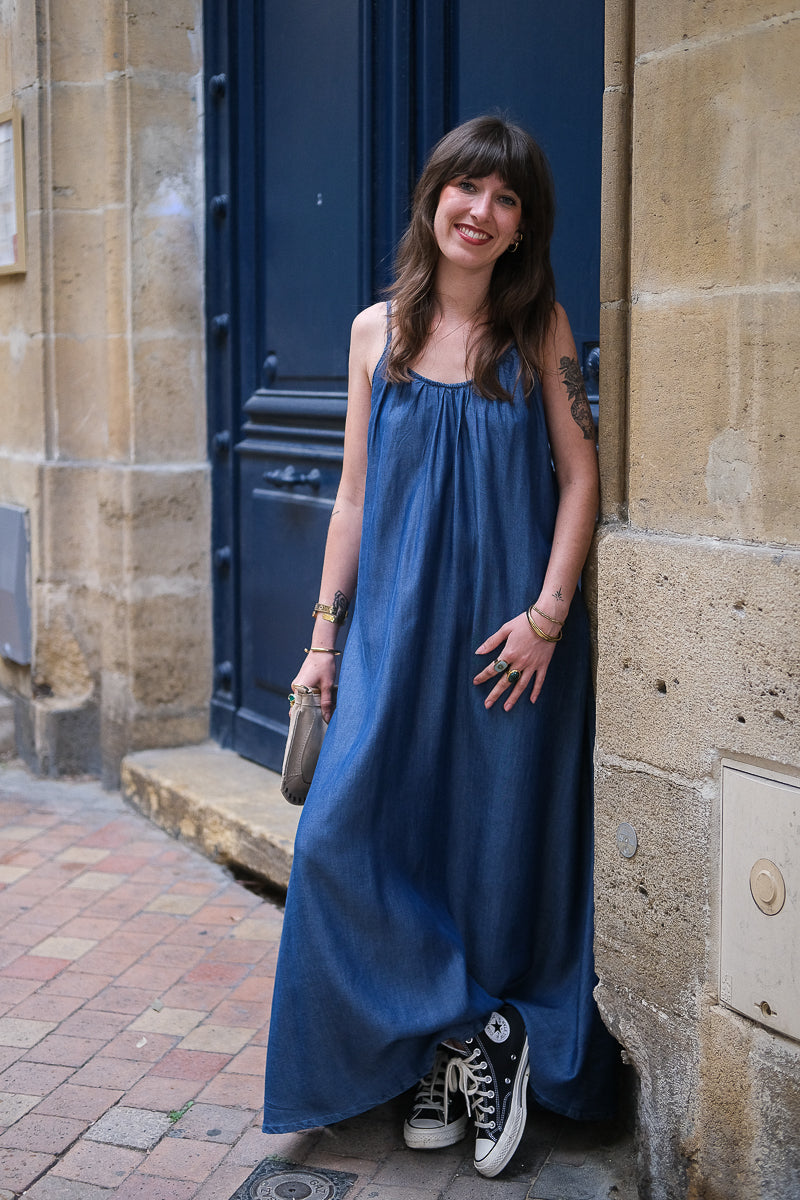 Robe longue Vitevira, couleur bleu, marque Vila