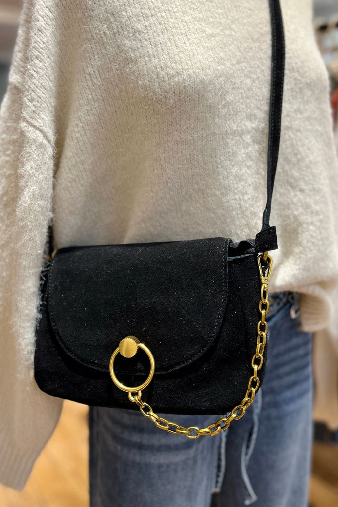 Sac Daphné, couleur kaki et noir, matière cuir