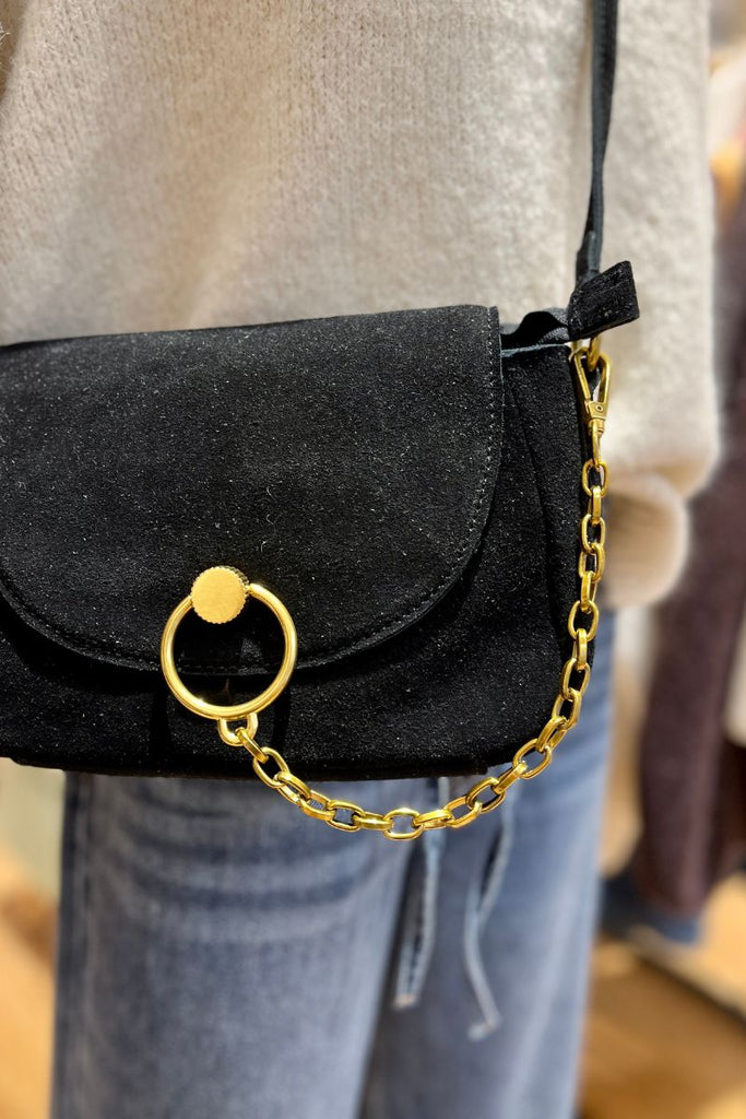 Sac Daphné, couleur kaki et noir, matière cuir