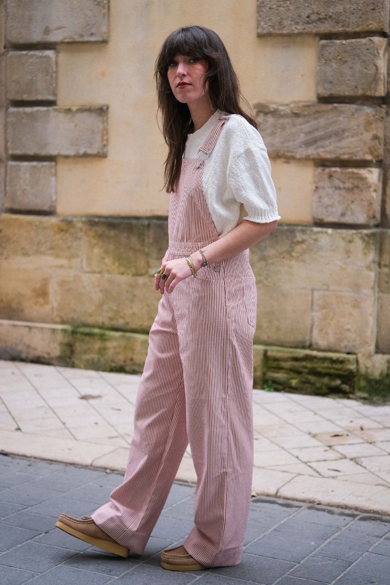 Salopette Oguste, couleur rouge, marque Laure + Max, motifs rayures