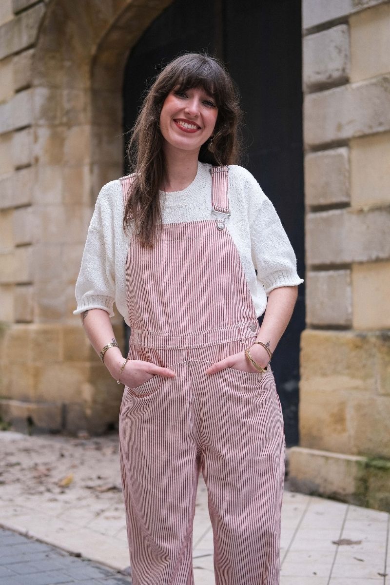 Salopette Oguste, couleur rouge, marque Laure + Max, motifs rayures