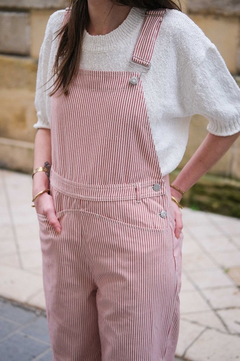 Salopette Oguste, couleur rouge, marque Laure + Max, motifs rayures