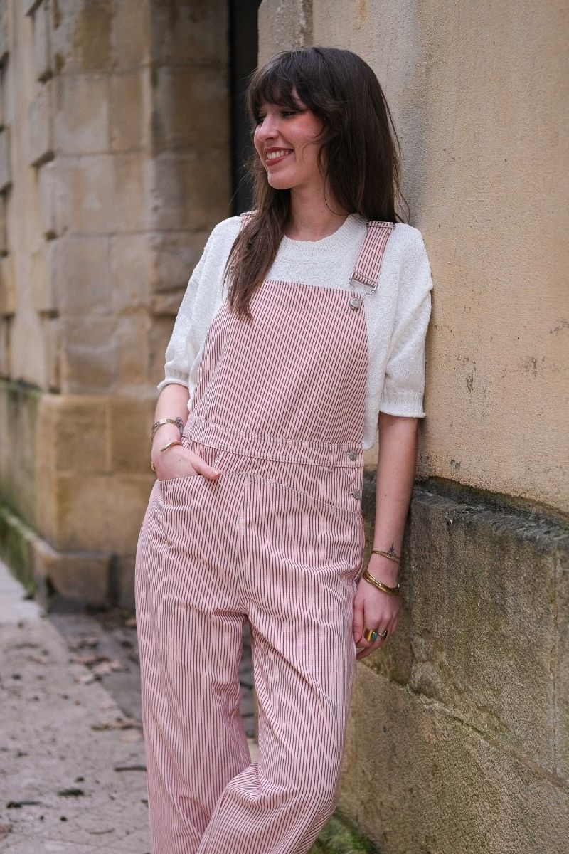 Salopette Oguste, couleur rouge, marque Laure + Max, motifs rayures