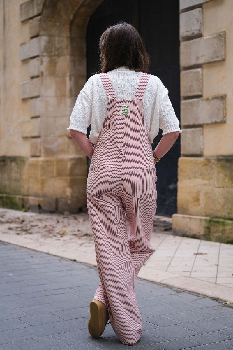 Salopette Oguste, couleur rouge, marque Laure + Max, motifs rayures