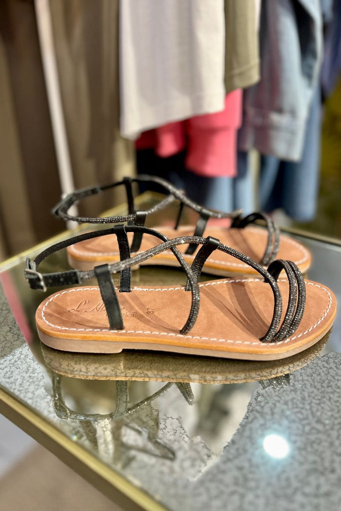 Sandales Mel, couleur noir, matière cuir, marque l'Atelier Tropezien