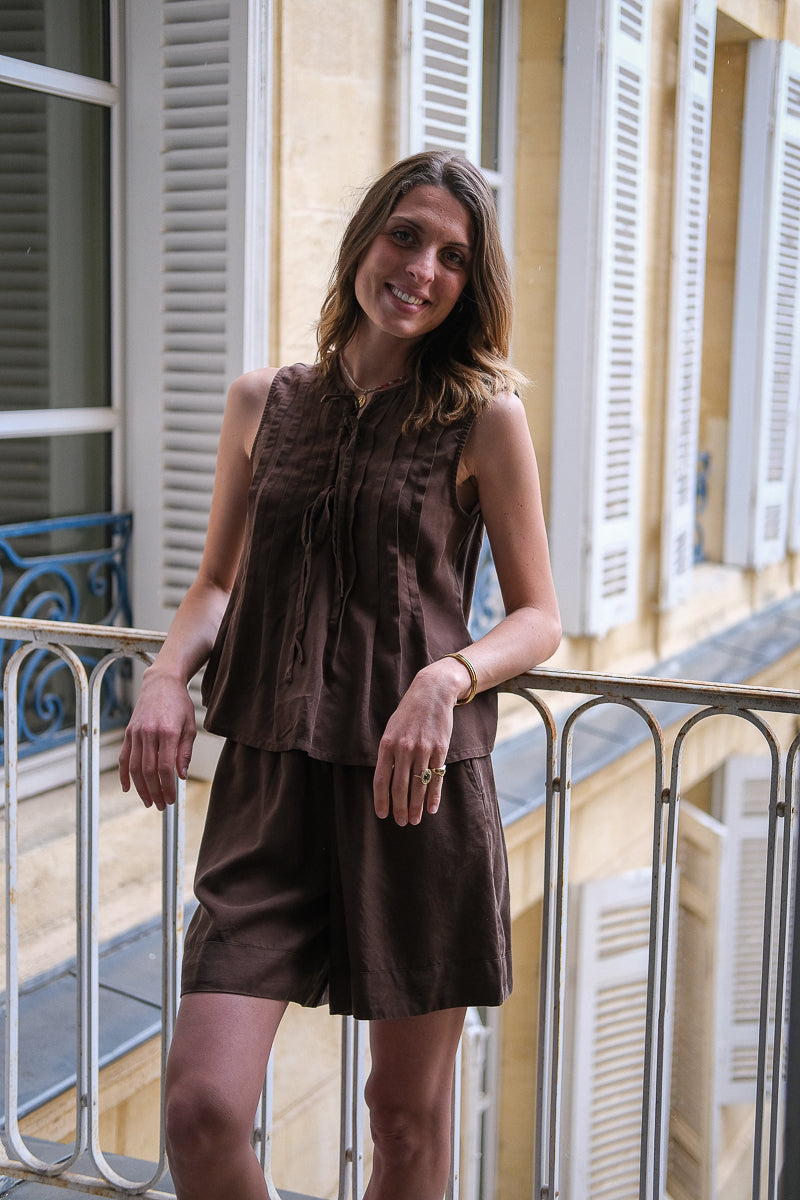 Short Vitevira, couleur marron, marque Vila