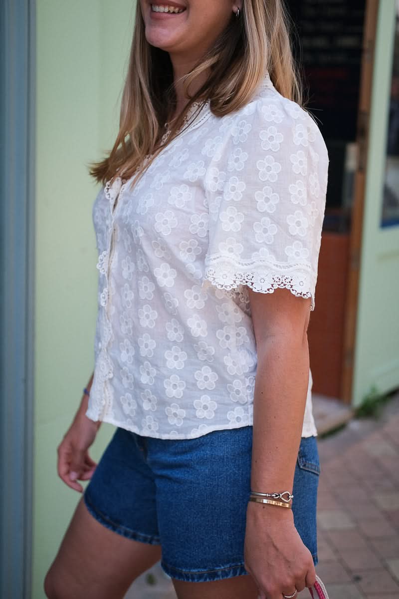 Blouse Fleurie Écru