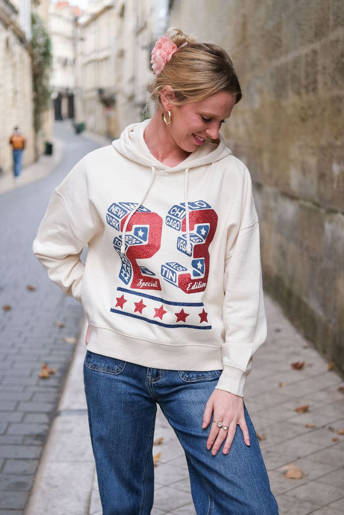 Sweat 23, couleur écru, marque Marcello