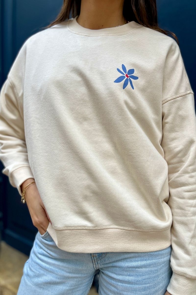 Sweat Ihbauma, couleur écru, marque Ichi, col rond, manches longues