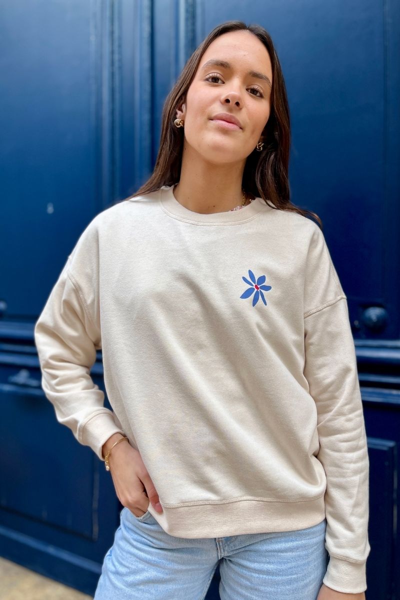Sweat Ihbauma, couleur écru, marque Ichi, col rond, manches longues