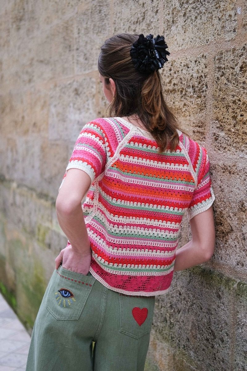 Top Ihbandie, couleur rouge, marque Ichi, manches courtes