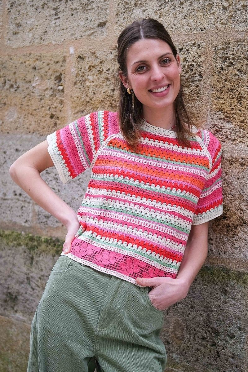 Top Ihbandie, couleur rouge, marque Ichi, manches courtes