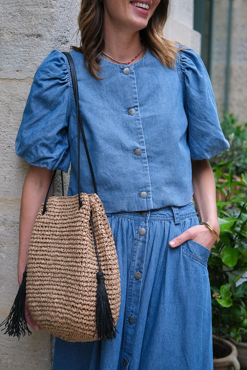 Top Roudelila, couleur jean, marque Vila, matière jean