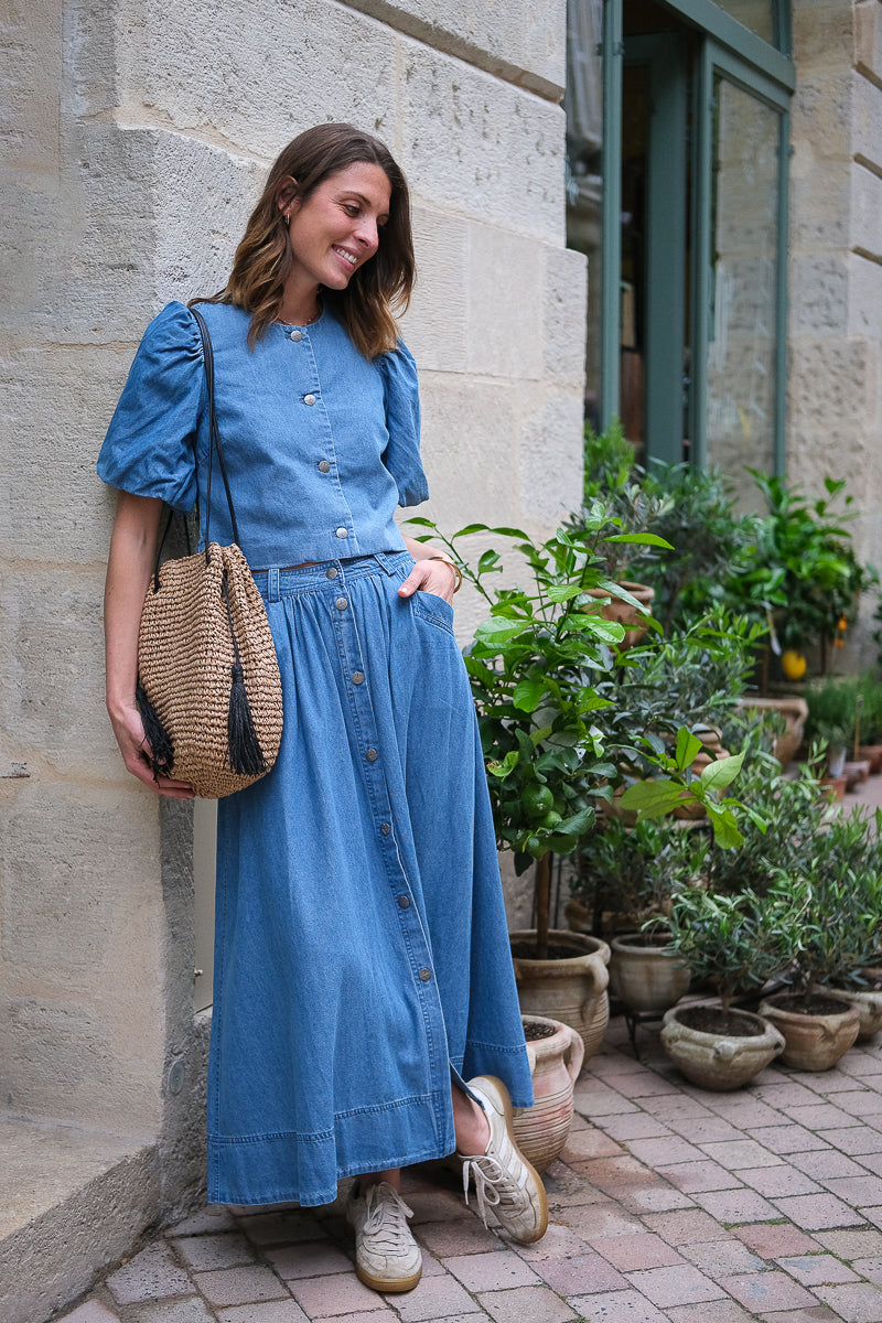 Top Roudelila, couleur jean, marque Vila, matière jean