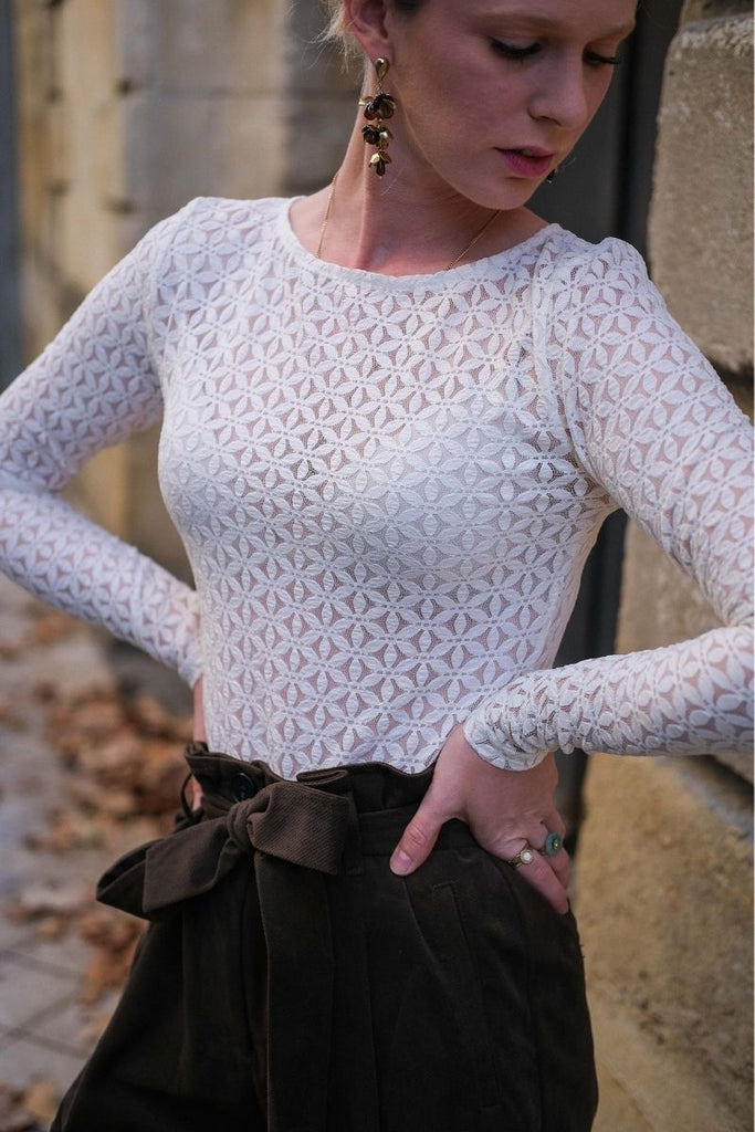 Top Tanguy, couleur écru, marque Grace & Mila, matière dentelles