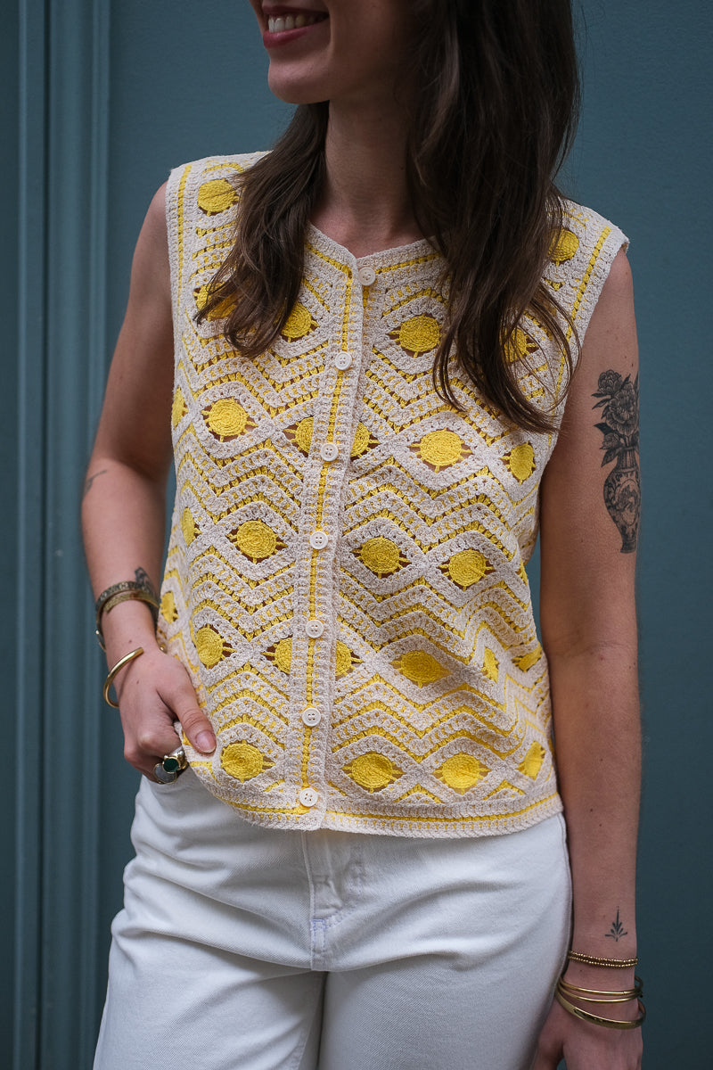 Top Visandea, couleur jaune, marque Vila, maille fine