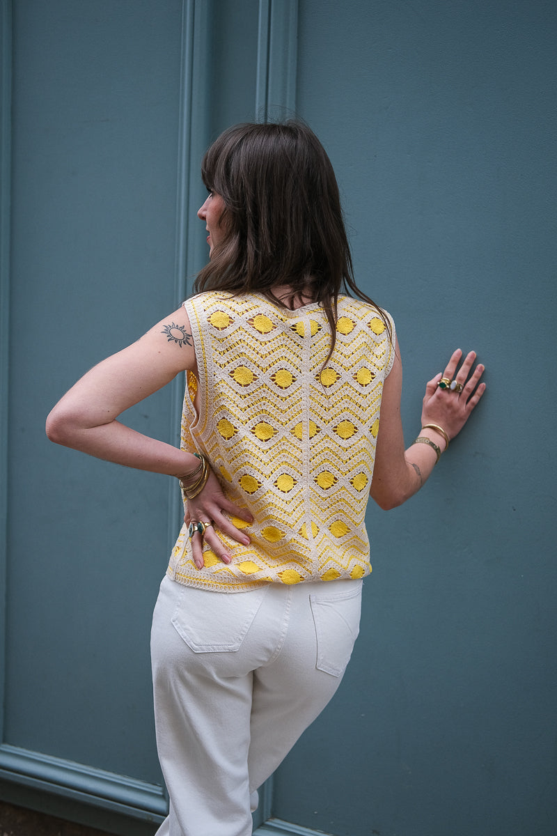 Top Visandea, couleur jaune, marque Vila, maille fine