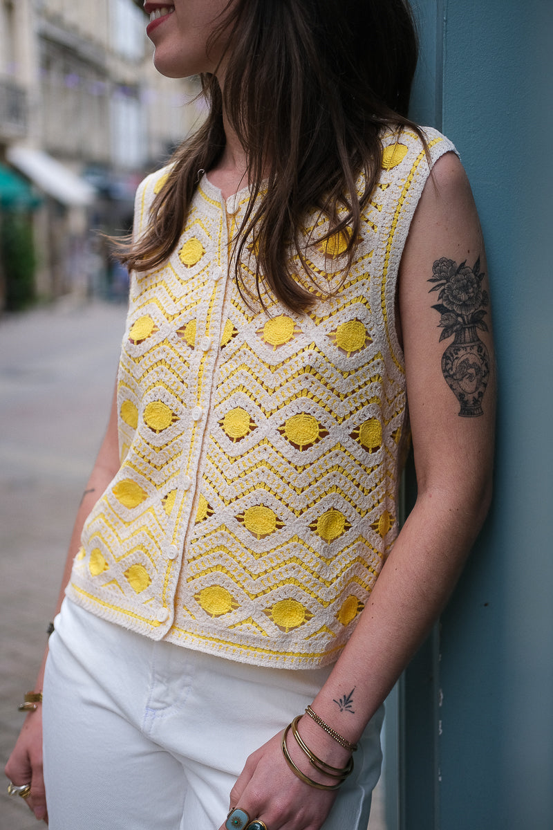 Top Visandea, couleur jaune, marque Vila, maille fine