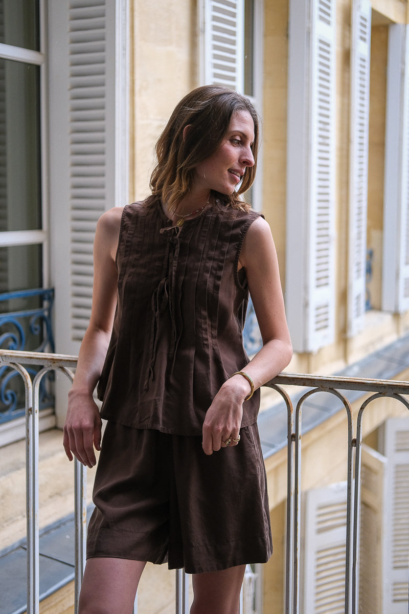 Top Vitevira, couleur marron, marque Vila, sans manches