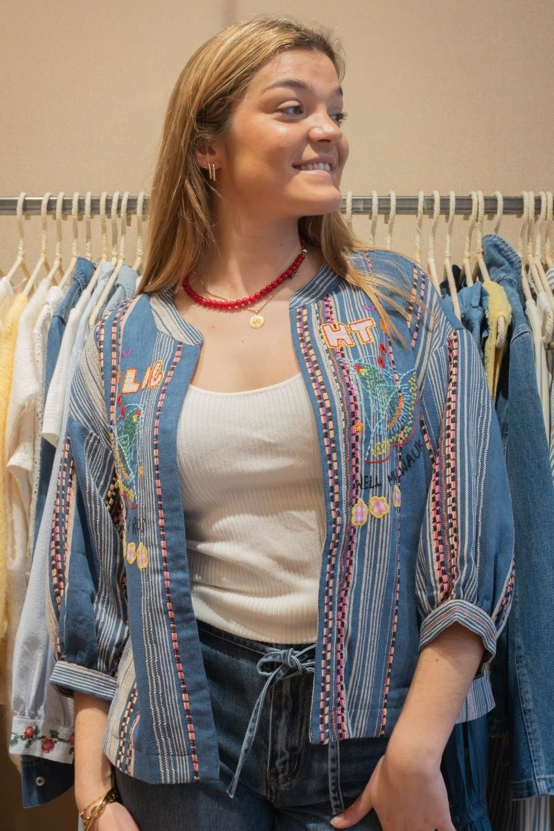 Veste Alyzia, couleur bleu, marque Orfeo, matière coton