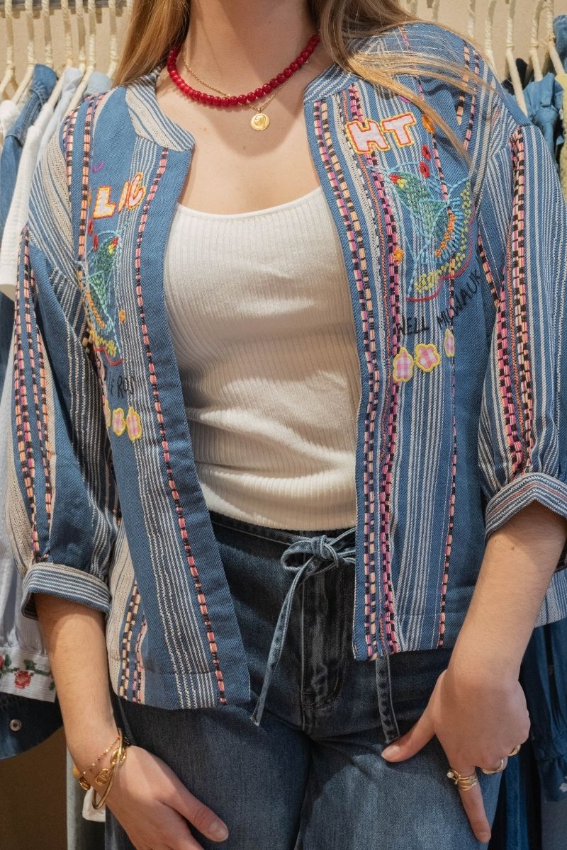 Veste Alyzia, couleur bleu, marque Orfeo, matière coton