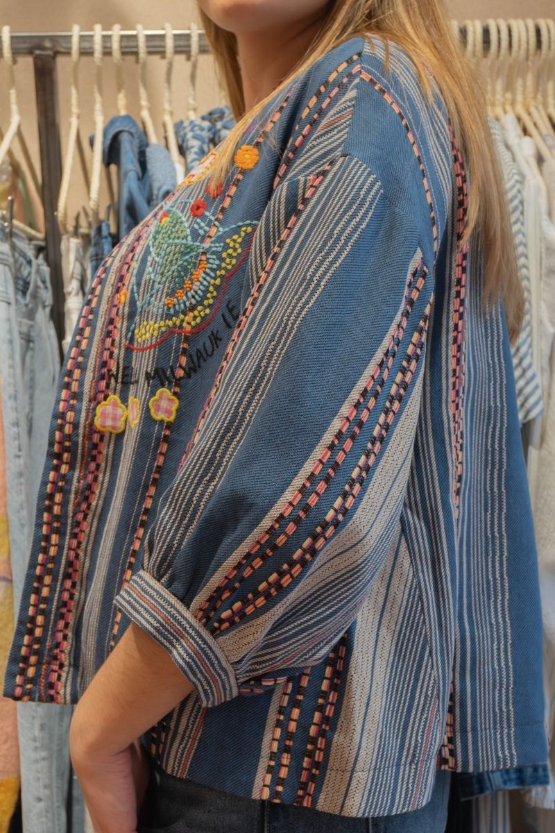 Veste Alyzia, couleur bleu, marque Orfeo, matière coton