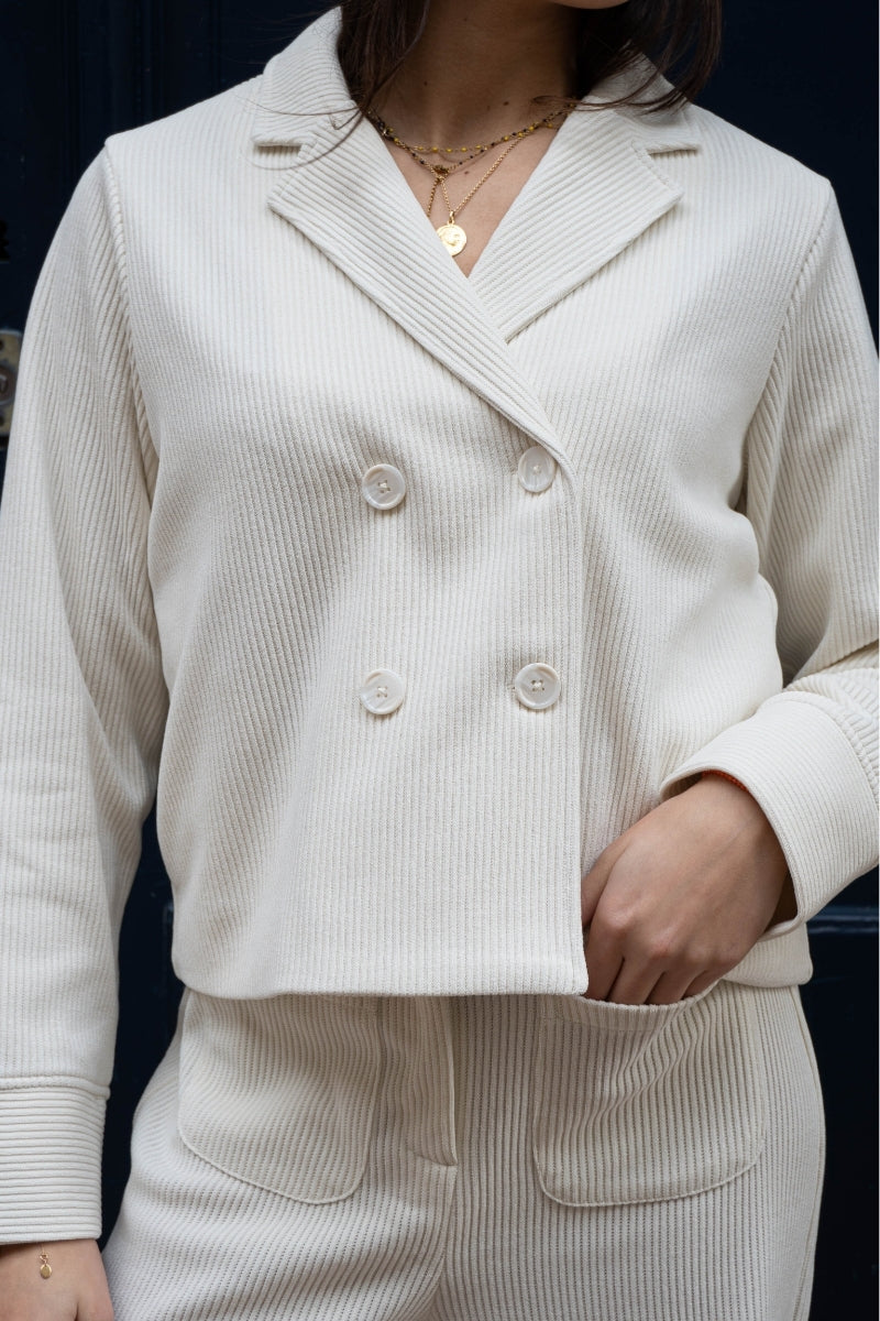 Veste Ihkate, couleur écru, marque Ichi, matière velours côtelé
