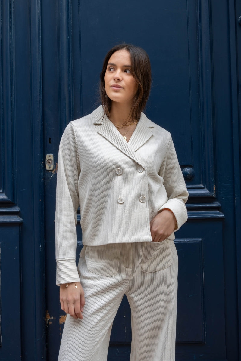 Veste Ihkate, couleur écru, marque Ichi, matière velours côtelé