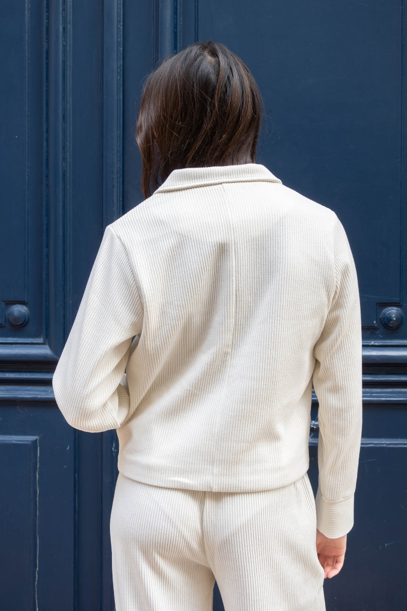 Veste Ihkate, couleur écru, marque Ichi, matière velours côtelé