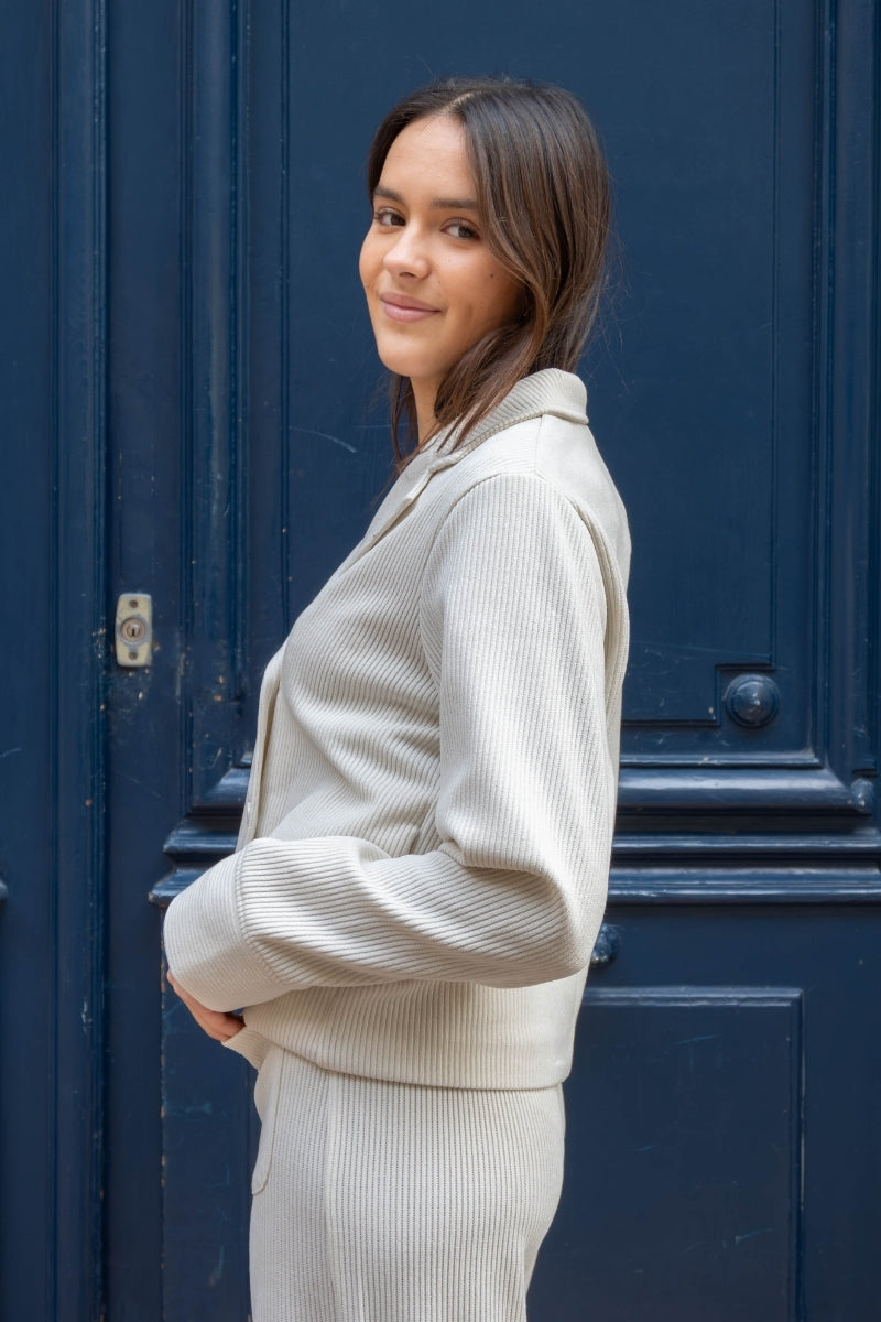 Veste Ihkate, couleur écru, marque Ichi, matière velours côtelé