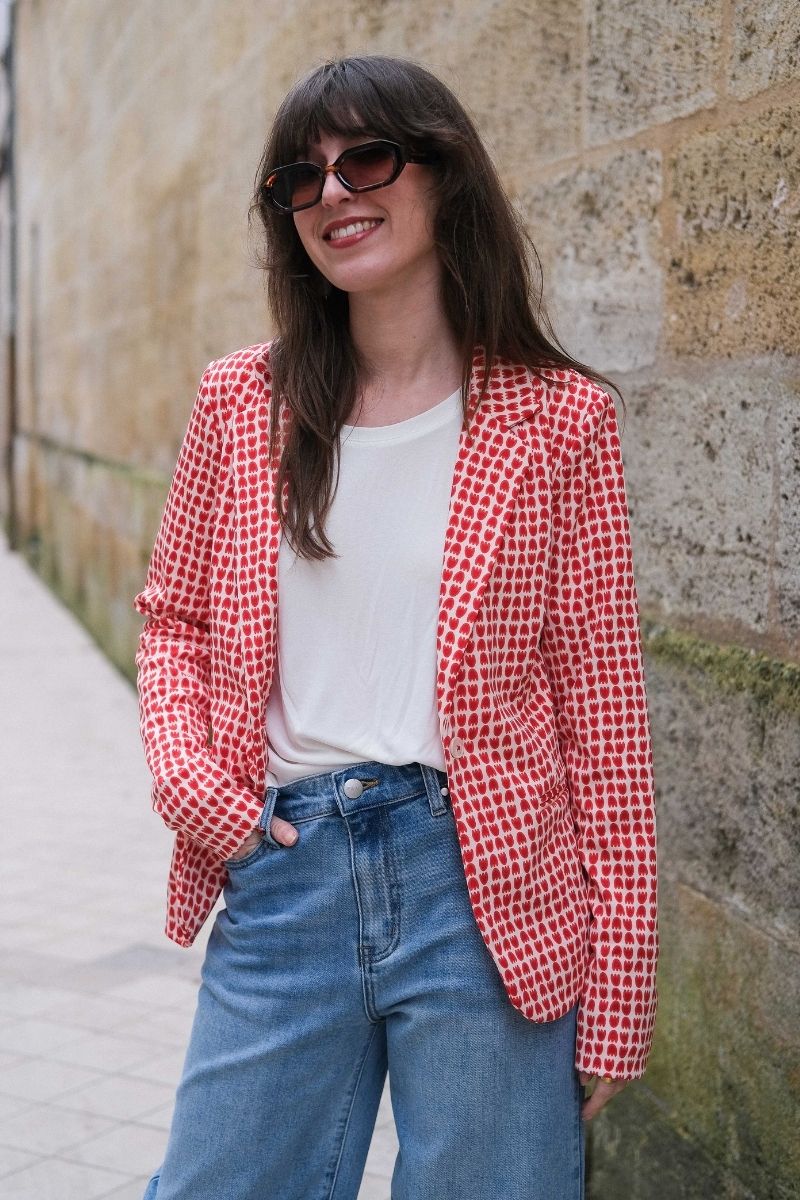 Veste Ihkate, couleur rouge, marque Ichi, coupe blazer