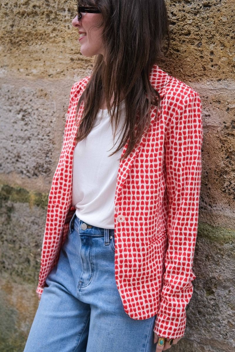 Veste Ihkate, couleur rouge, marque Ichi, coupe blazer
