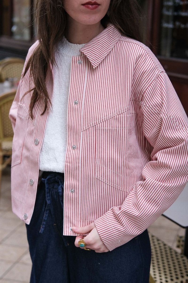 Veste Valo, couleur rouge, motifs rayures, marque Laure + Max