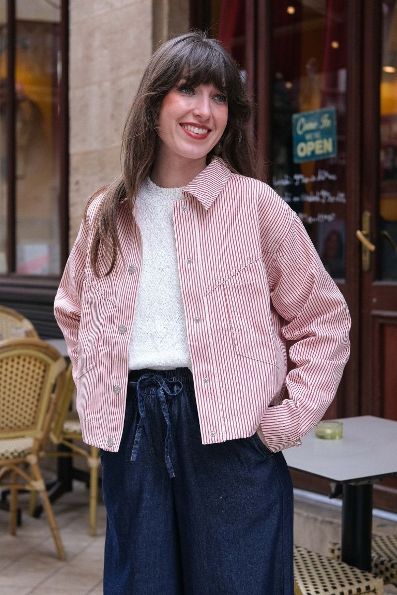 Veste Valo, couleur rouge, motifs rayures, marque Laure + Max